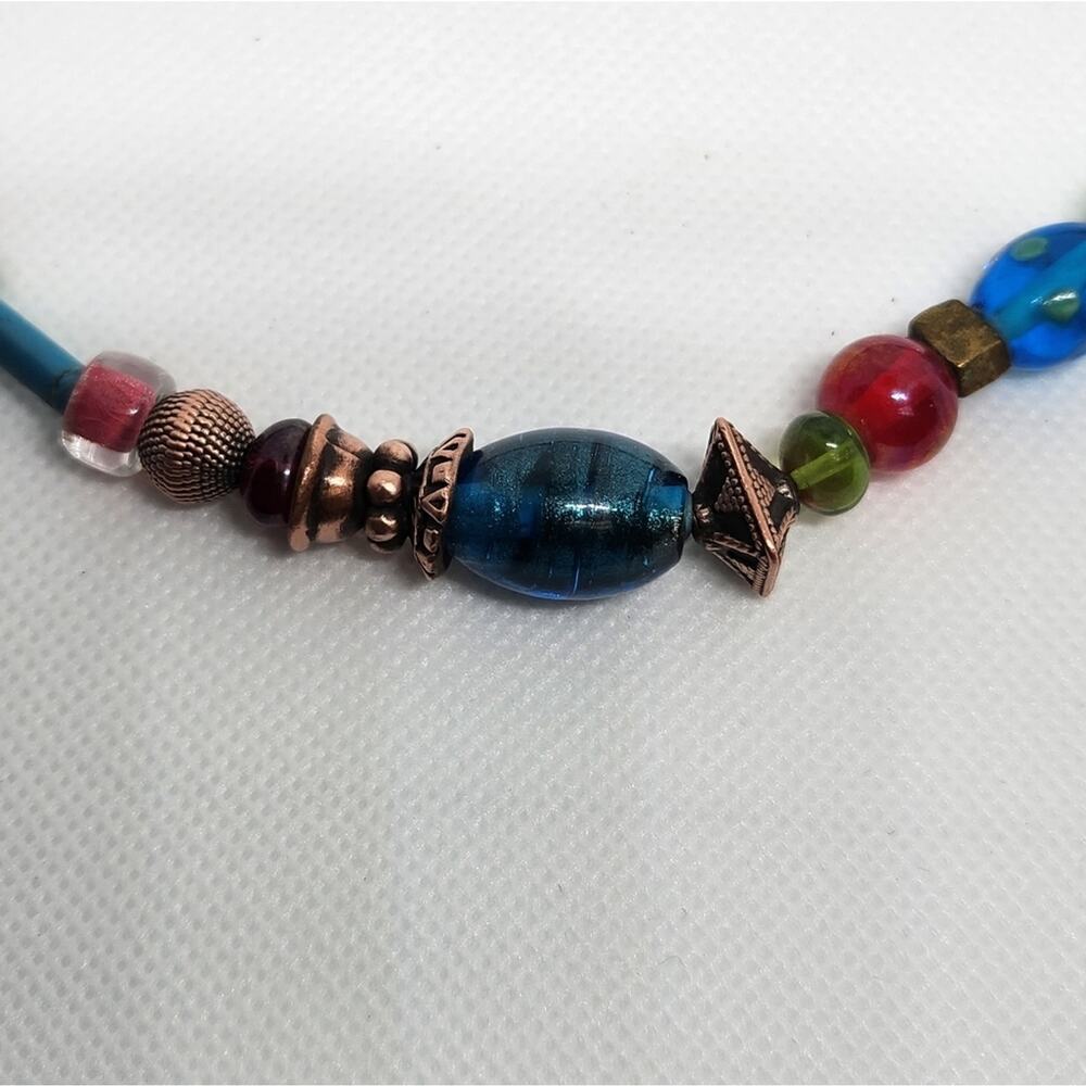 Chico's Multicolor Glass Bead Necklace 14" Boho Statement Choker Lobster - Picture 4 of 6